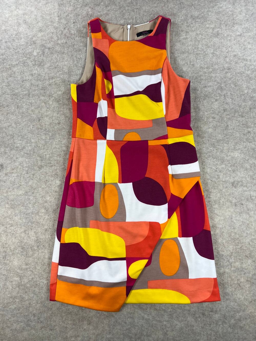 Trina Turk Abstract Geometric Faux Wrap Dress Mod Colorblock Orange Fuschia Sz 6